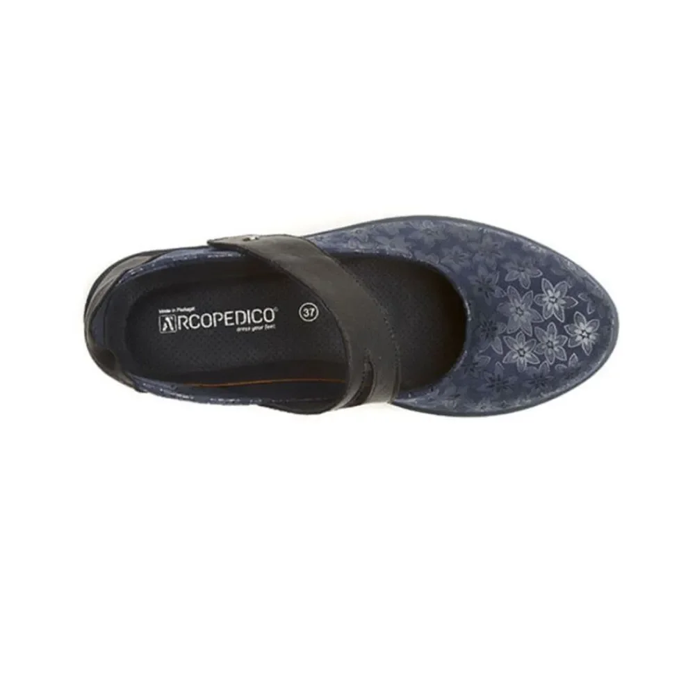Arcopedico COSMOS Navy Blue Floral Soft Structure Mary Jane Walking Shoes